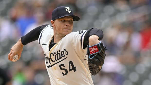 Sep 28, 2023; Minneapolis, Minnesota, USA; Minnesota Twins pitcher Sonny Gray (54) delivers a pitch against the Oakland Athletics during the first inning at Target Field. Mandatory Credit: